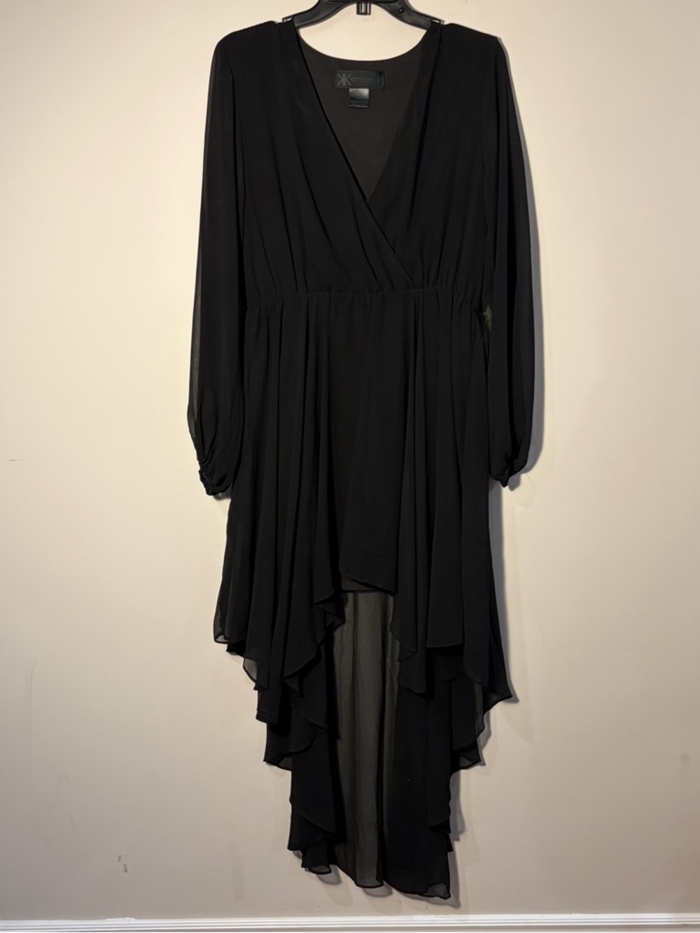 Kardashian Kollection Black Long Sleeve High-Low Ruffle Dress